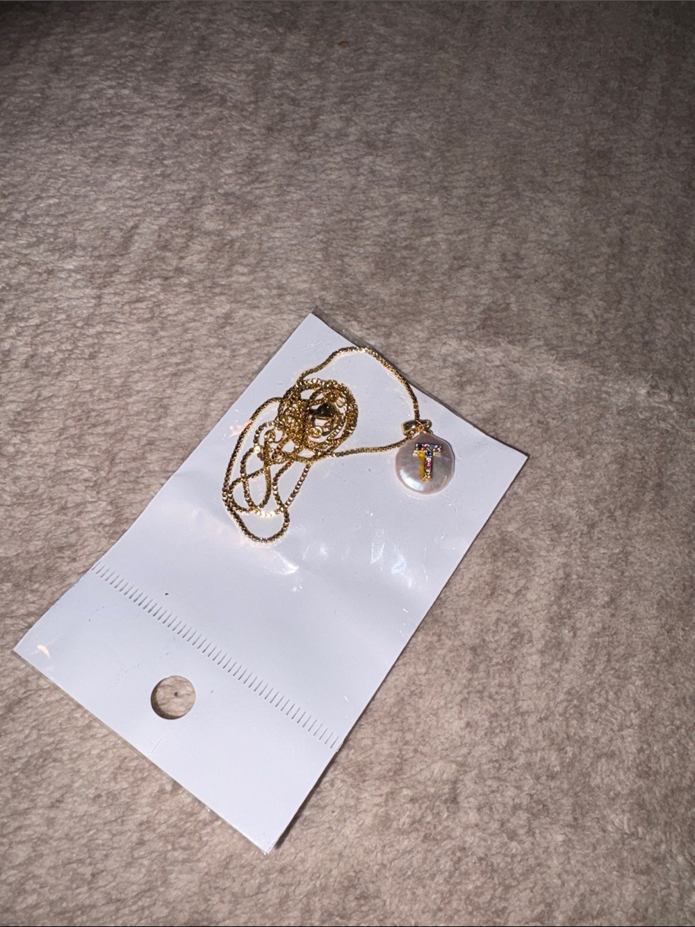 Gold Pearl Pendant Necklace with Multicolor Cross Accent T